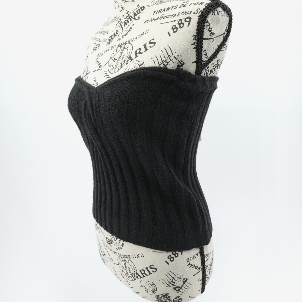 ATELIER EVENE PARIS Strapless Knitโ Top Womens Size S-M Black Ribbed Cropped